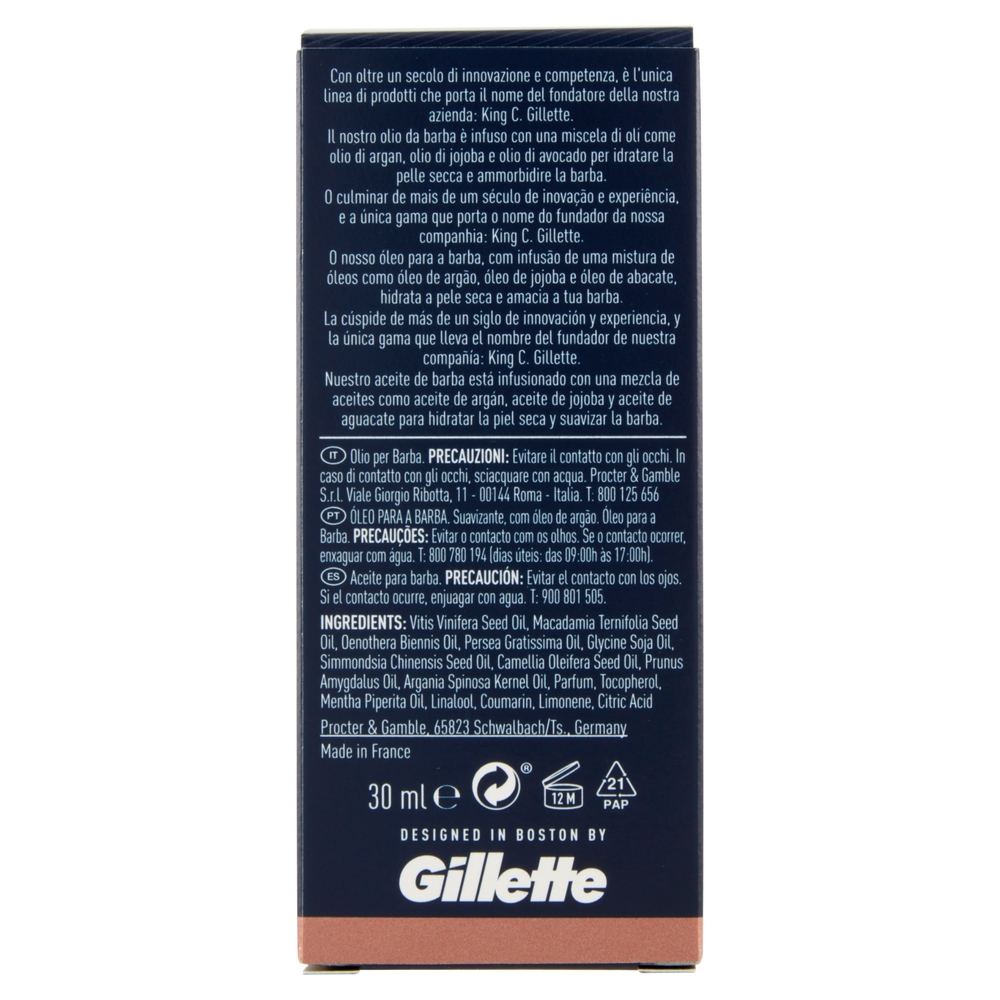 King C. Gillette Olio da Barba - Ammorbidisce ed Idrata con Olii di Argan, Jojoba e Avocado 30 ml